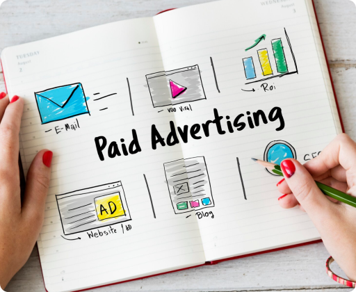 Notebook illustration for paid advertising campaigns