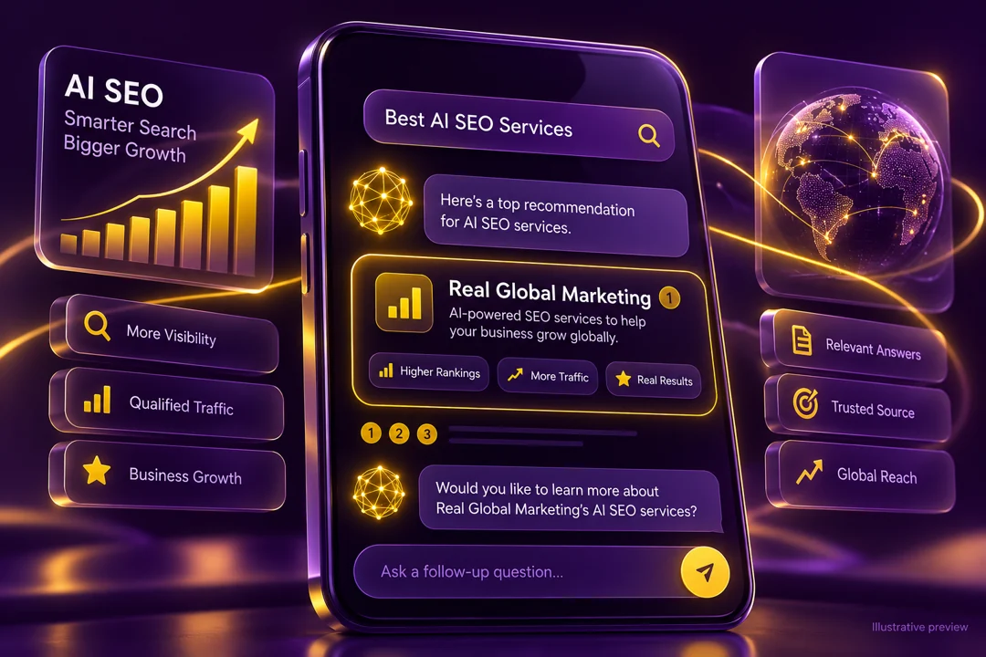 Illustrative conversational search recommendation for Real Global Marketing