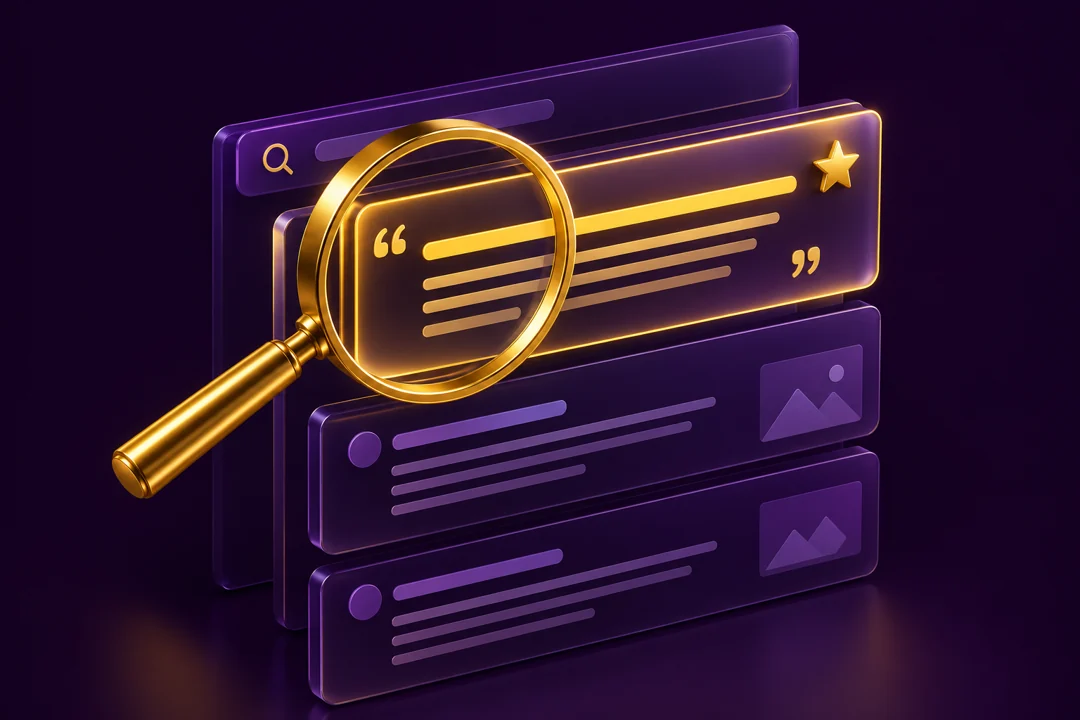 Featured Snippets illustration in purple and yellow