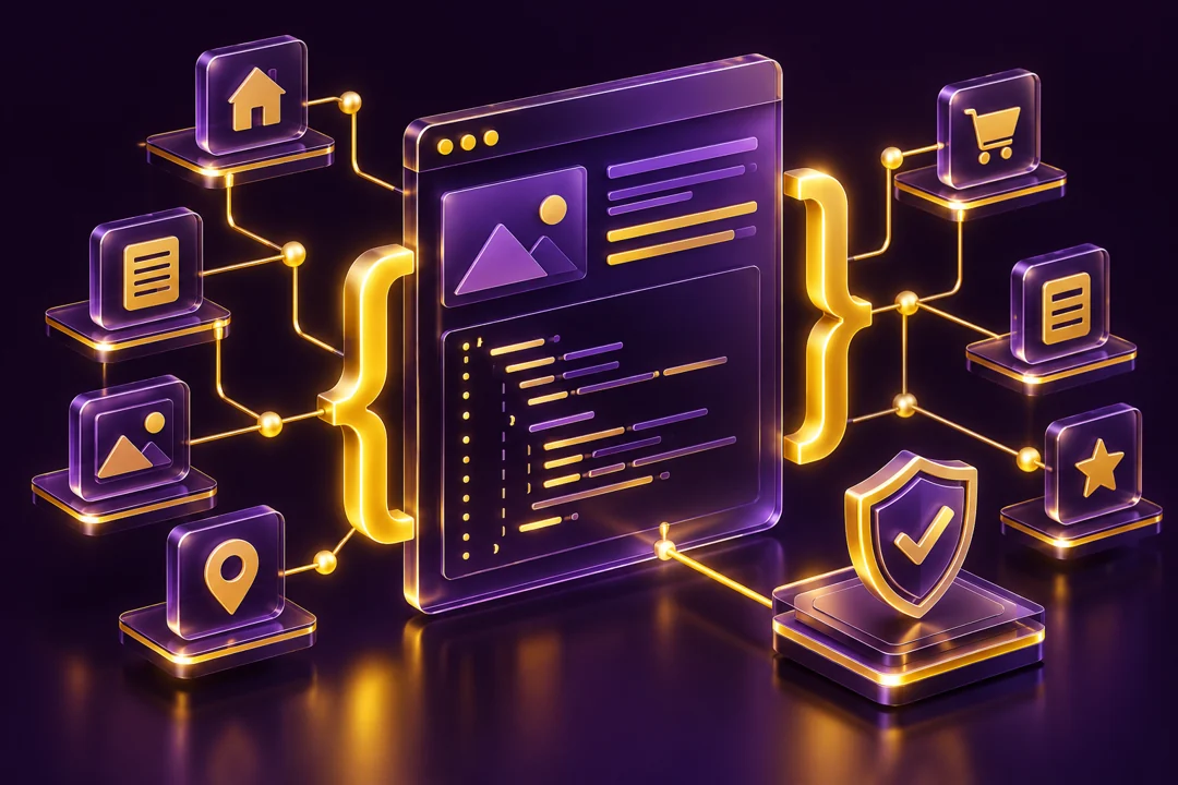 Schema & Structured Data illustration in purple and yellow